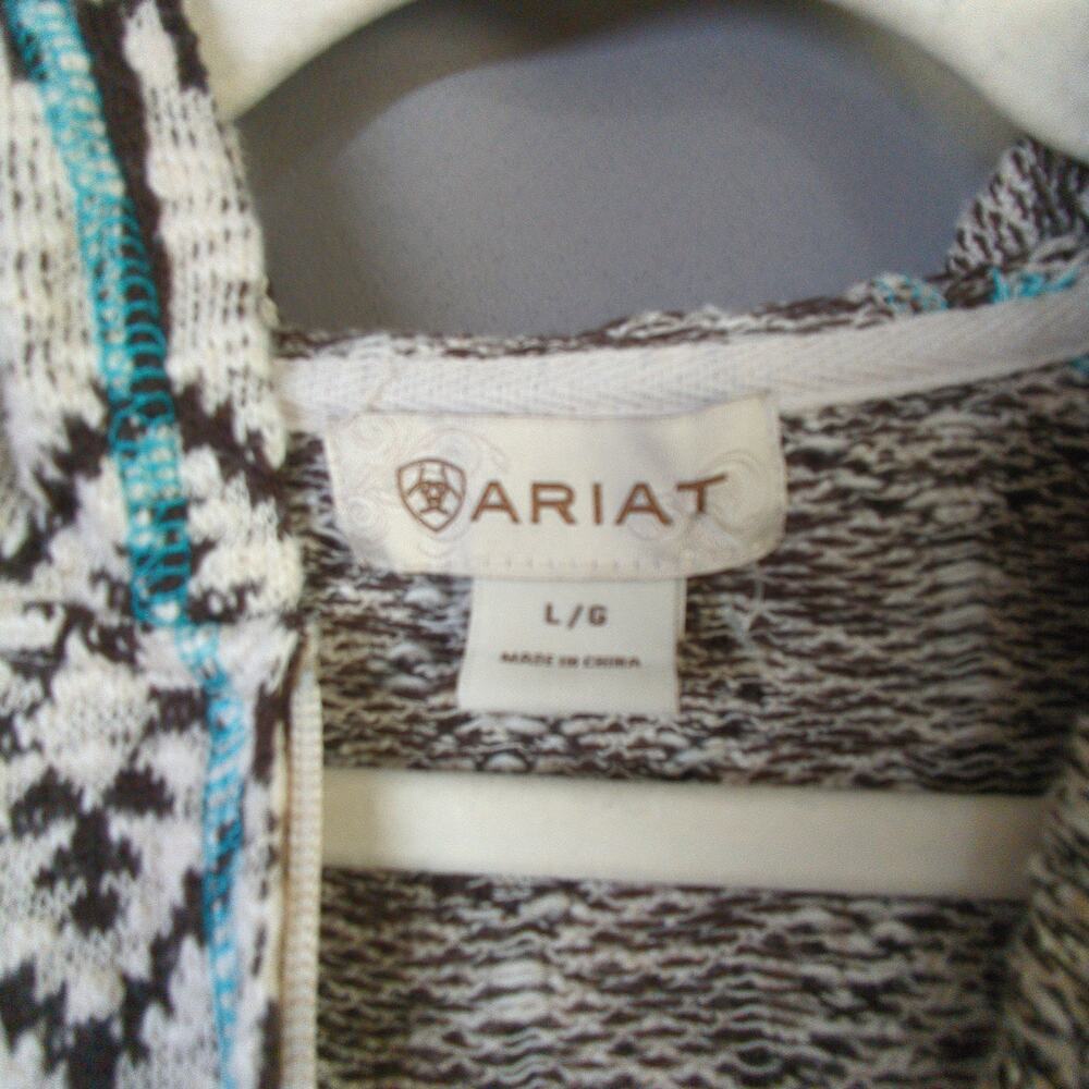 Ariat Sweater Womens L Brown Aztec Full Zip Cardigan Hood - Picture 2 of 6